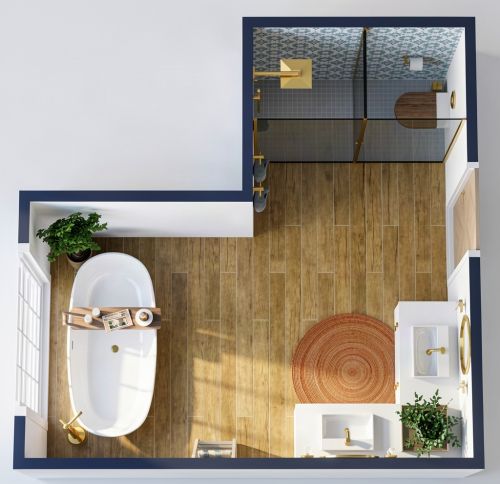 Beach Bathroom Style L-Shape