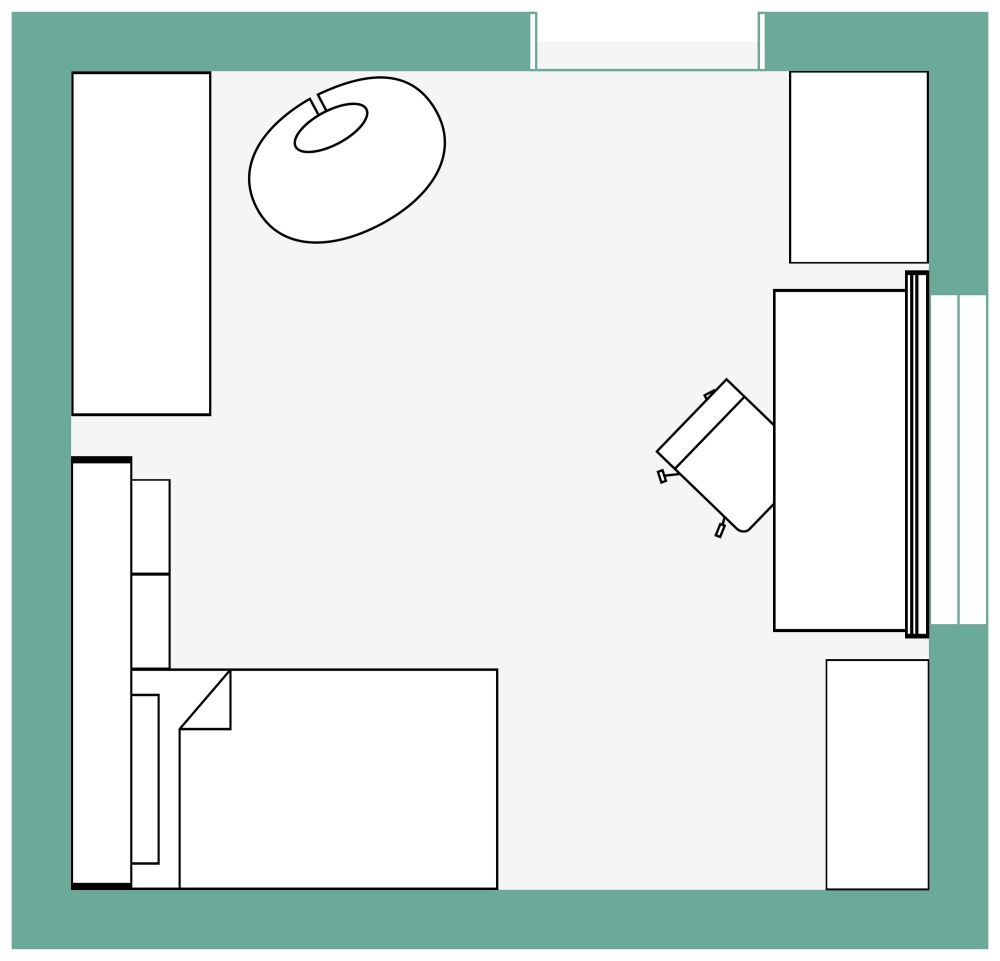 Kinderzimmer mit Schreibtisch für Jungen 2D Grundrisse