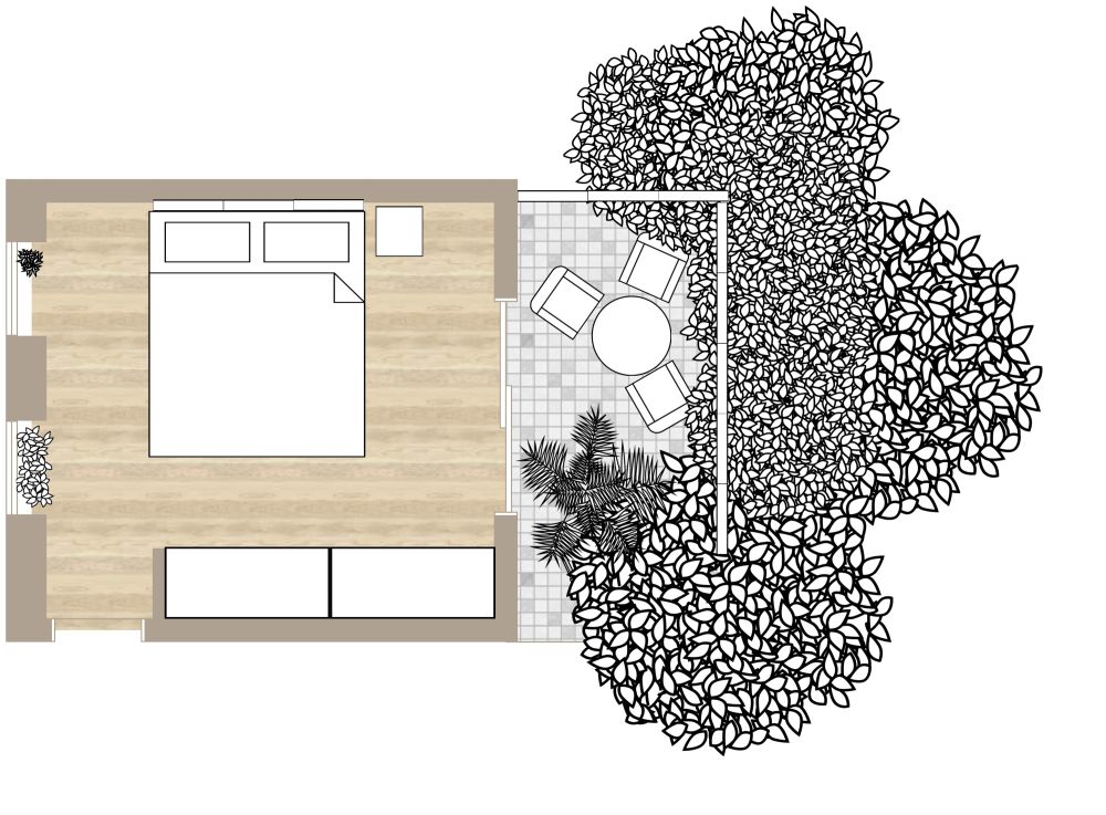 Kleines Schlafzimmer mit Balkon 2D Grundrisse