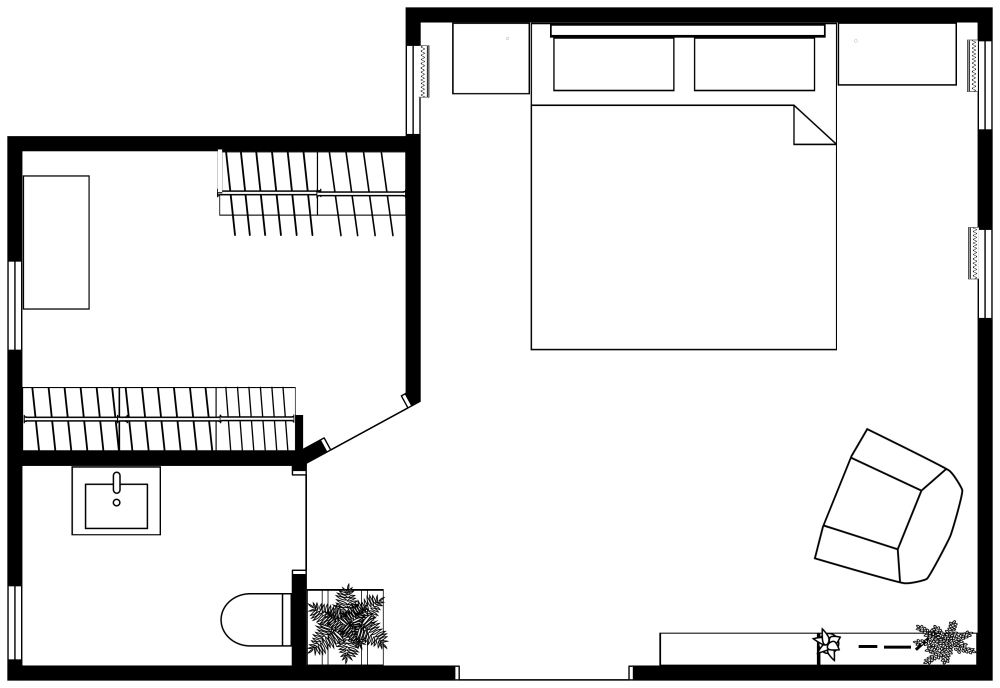 Schlafzimmer mit begehbarem Kleiderschrank 3D Grundrisse