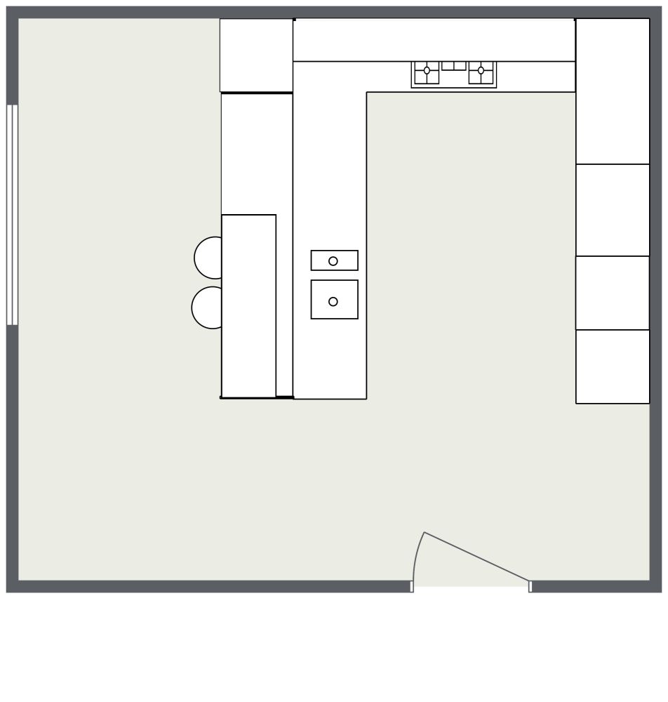 U-förmige Küche mit Frühstücksbar 2D Grundrisse