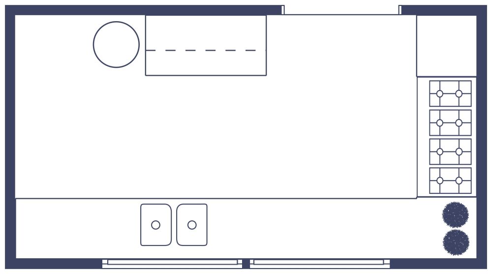 Layout für eine L-förmige Galeerenküche 2D Grundrisse
