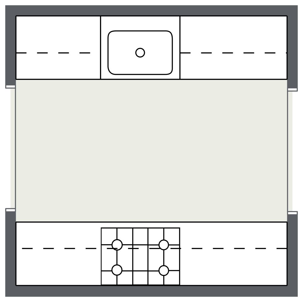 Idee für eine kleine zweizeilige Küche 2D Grundrisse