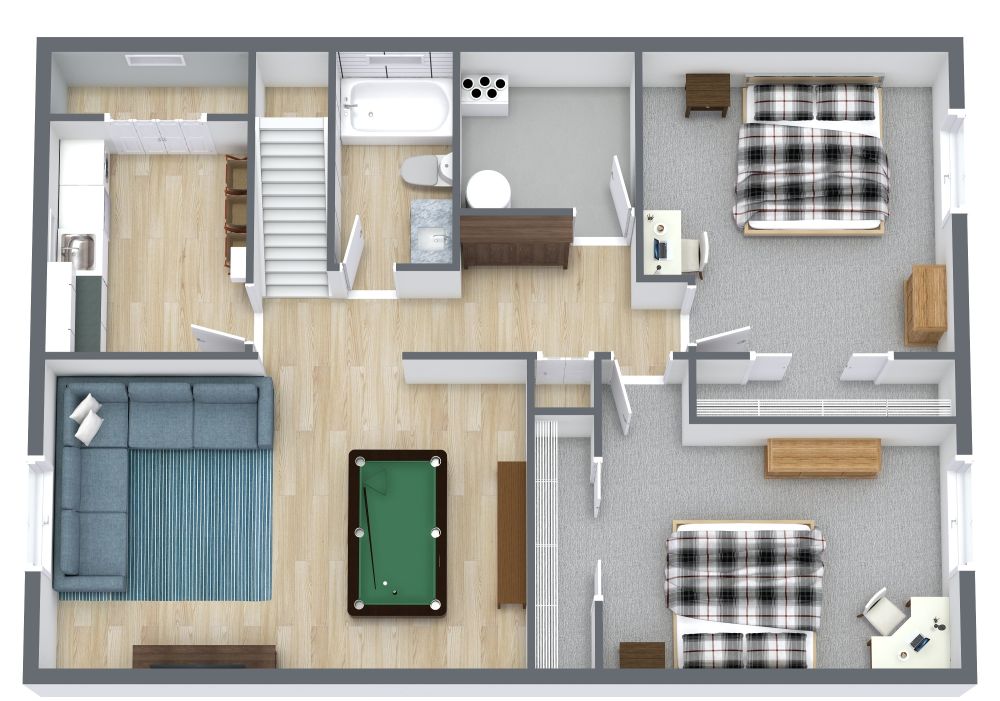 Grundriss für ein 2-stöckiges Haus mit 4 Schlafzimmern 3D Grundrisse