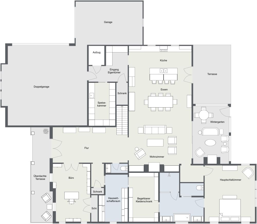 Grundriss für ein 2-stöckiges Haus mit 4 Schlafzimmern und Dreifachgarage 2D Grundrisse