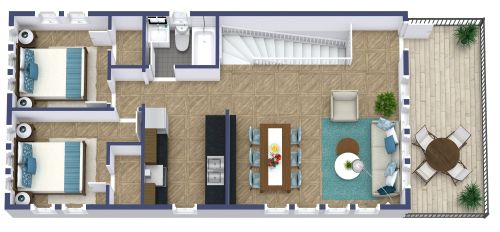 Grundriss für eine 3-Zimmer-Garagenwohnung mit Balkon