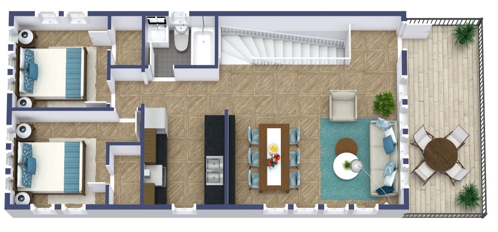 Grundriss für eine 3-Zimmer-Garagenwohnung mit Balkon