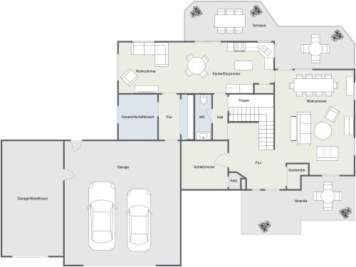 Grundriss für ein Haus mit Doppelgarage