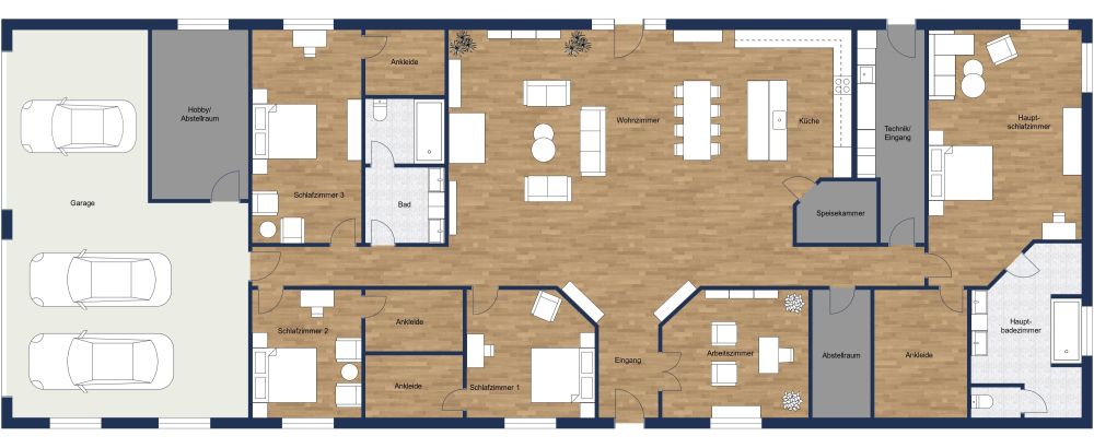 Grundriss mit 4 Schlafzimmern und 1 Arbeitszimmer 2D Grundrisse