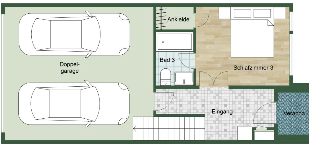 Grundriss mit großer Küche und Doppelgarage 2D Grundrisse