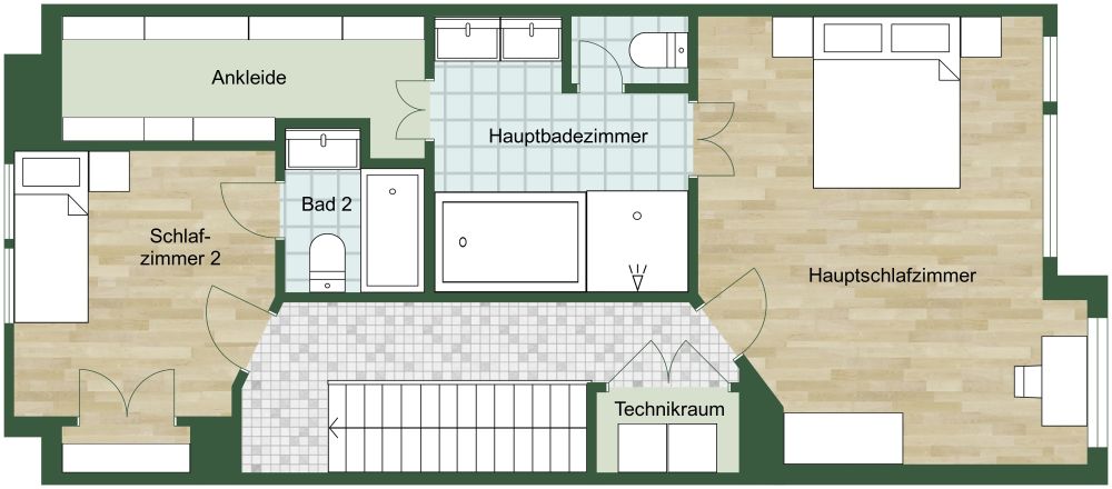 Grundriss mit großer Küche und Doppelgarage 2D Grundrisse