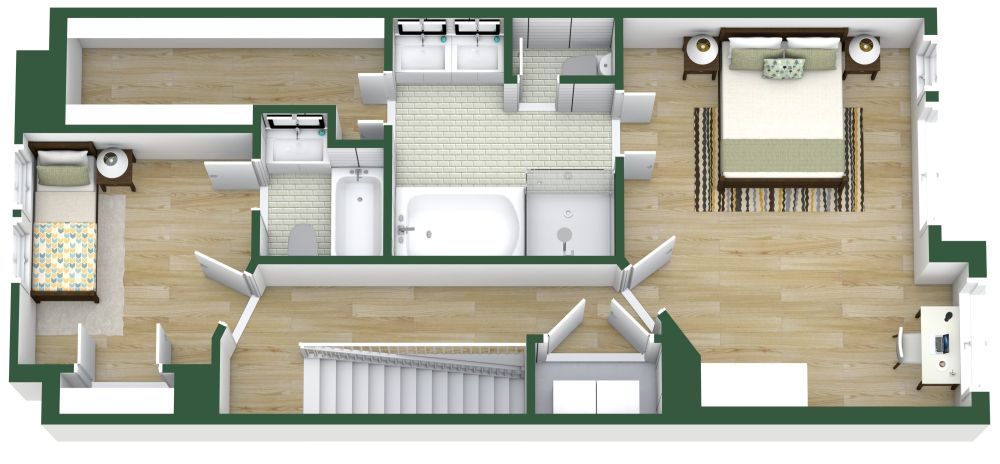Grundriss mit großer Küche und Doppelgarage 3D Grundrisse