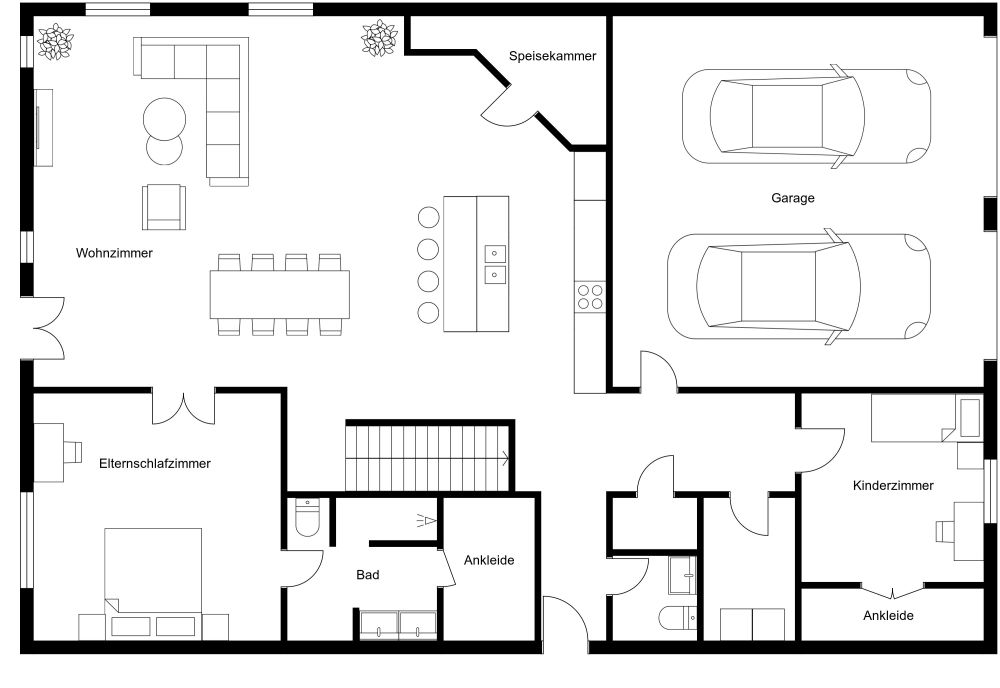 Grundriss für ein 2-stöckiges Haus mit 4 Schlafzimmern und Doppelgarage 2D Grundrisse