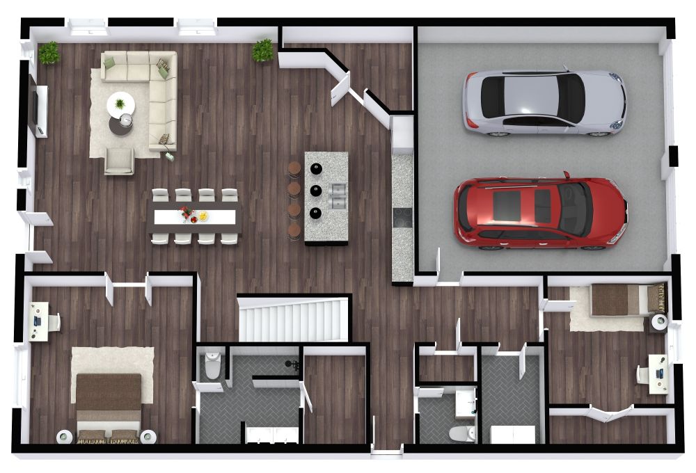 Grundriss für ein 2-stöckiges Haus mit 4 Schlafzimmern und Doppelgarage