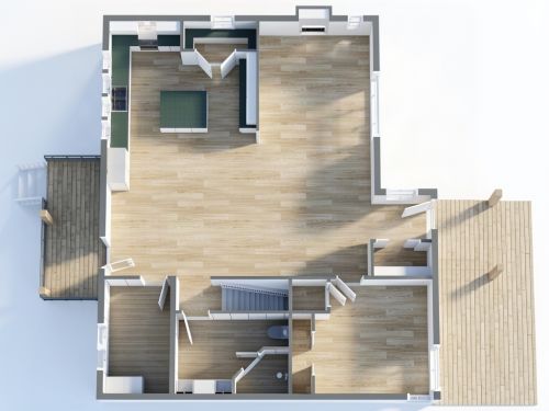 Grundriss für eine Wohnung mit 3 Schlafzimmern und großer Küche