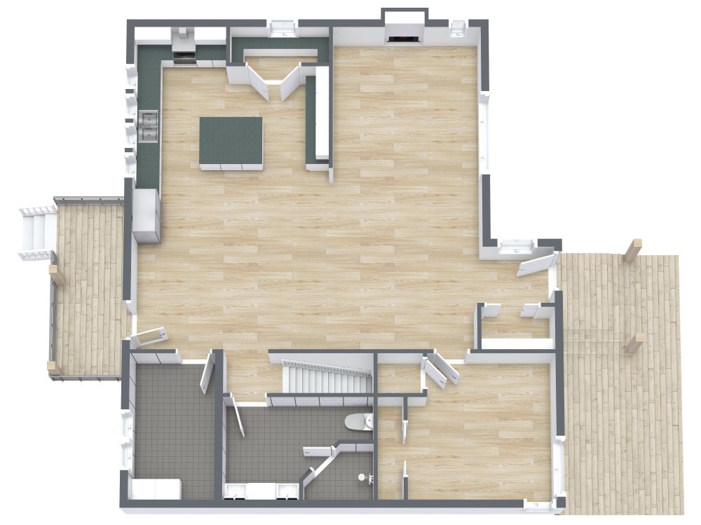 Grundriss für eine Wohnung mit 3 Schlafzimmern und großer Küche