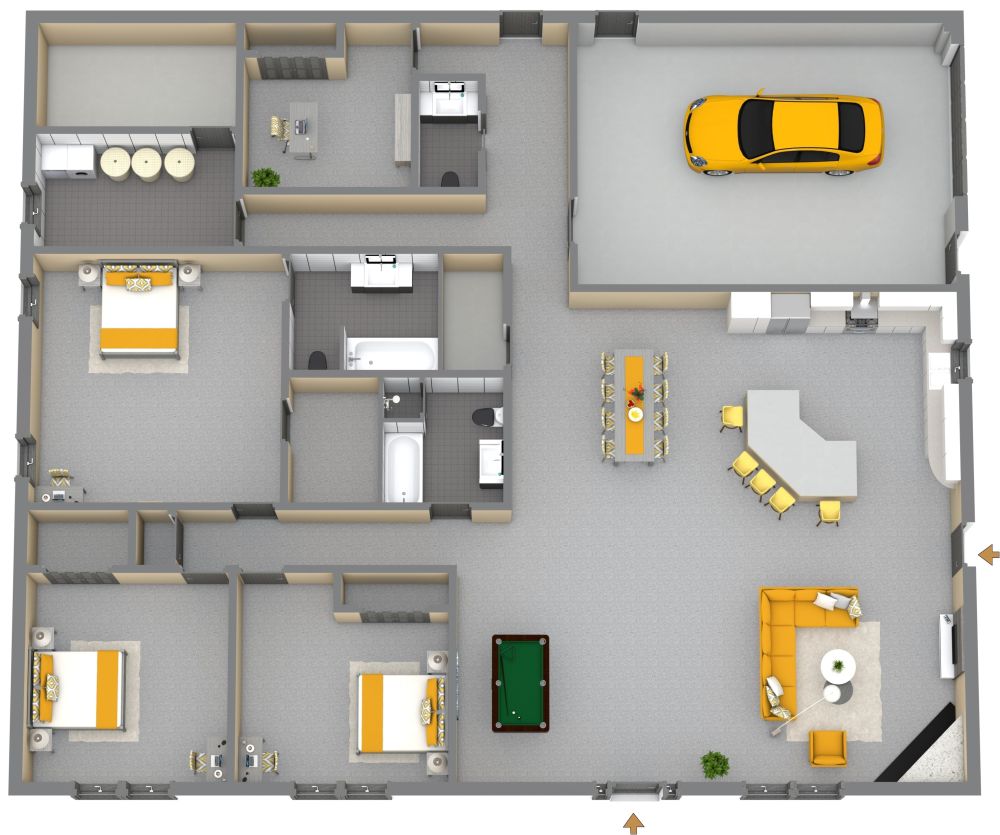 Hausplan mit 3 Schlafzimmern und Garage