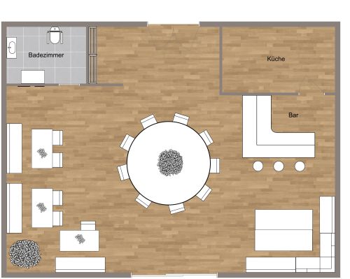 Grundriss für ein Bio-Restaurant mit rundem Tisch