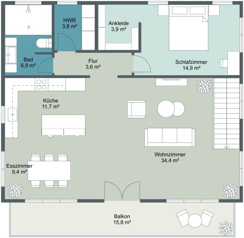 Grundriss für eine Wohnung über einer Doppelgarage