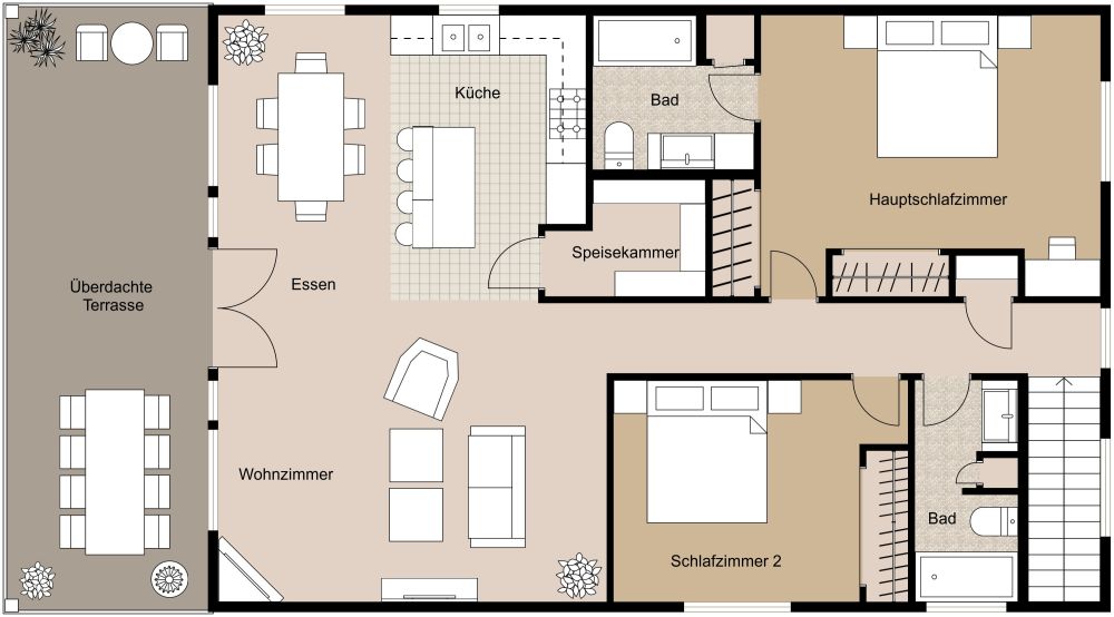 Große 3-Zimmer-Garagenwohnung über der Garage gebaut 2D Grundrisse