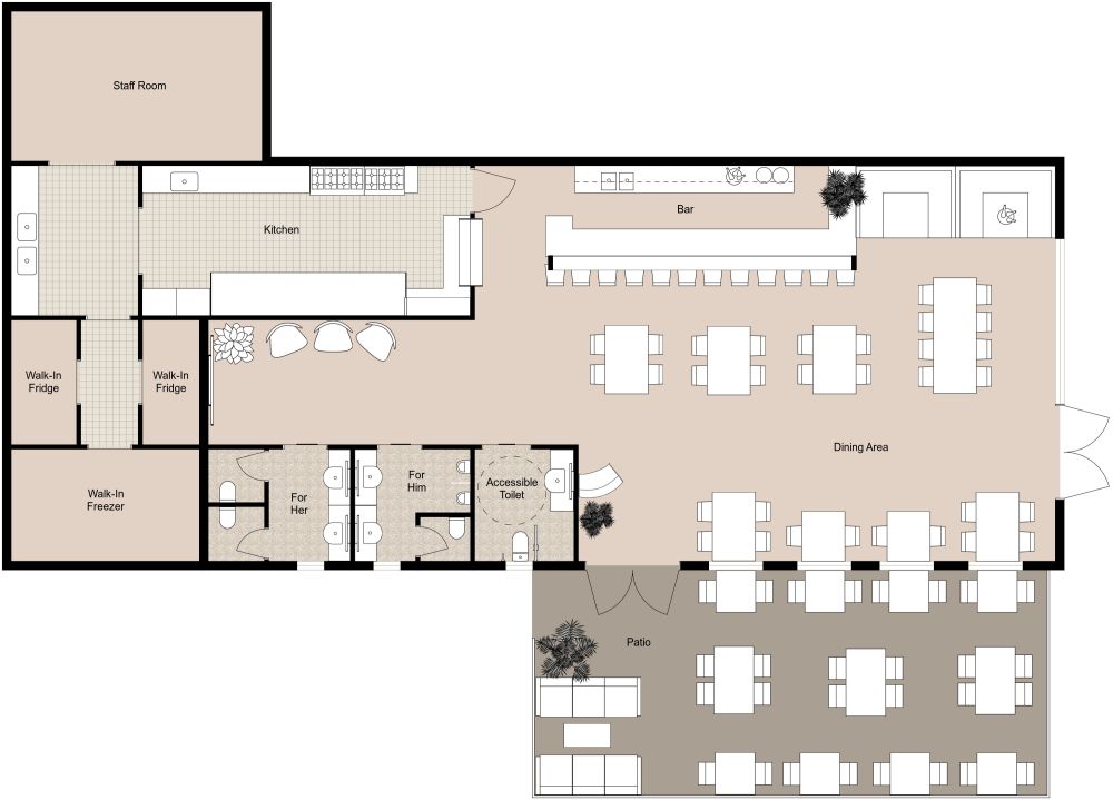 Bar Floor Plan With Dining Area 2D Floor Plan