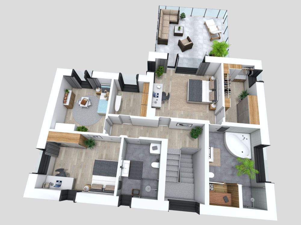 Two Story House First Floor 3D