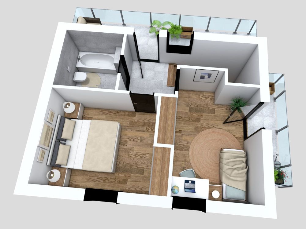 Small Two Bedroom House Firs Floor 3D
