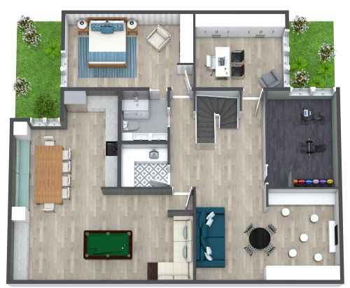 Keller-Grundriss mit zentraler Treppe