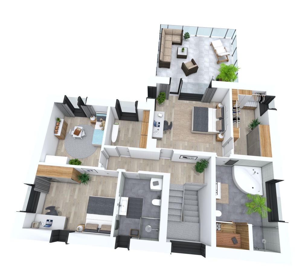 Zweistöckiges Haus 3D Grundrisse