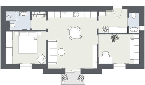 Kleines 3-Zimmer-Apartment Layout