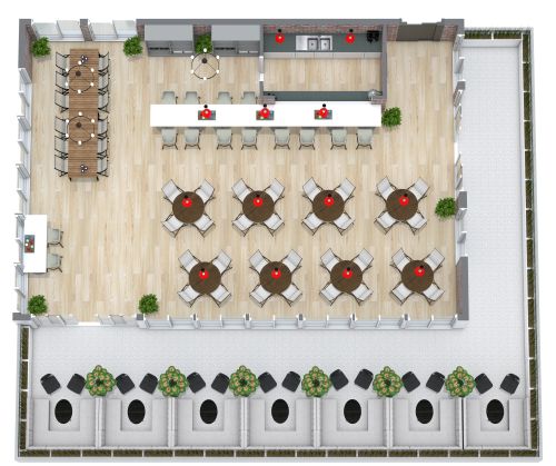 Grundriss für eine Rooftop-Bar