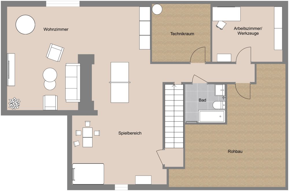 Keller-Grundriss mit Spielbereich 2D Grundrisse