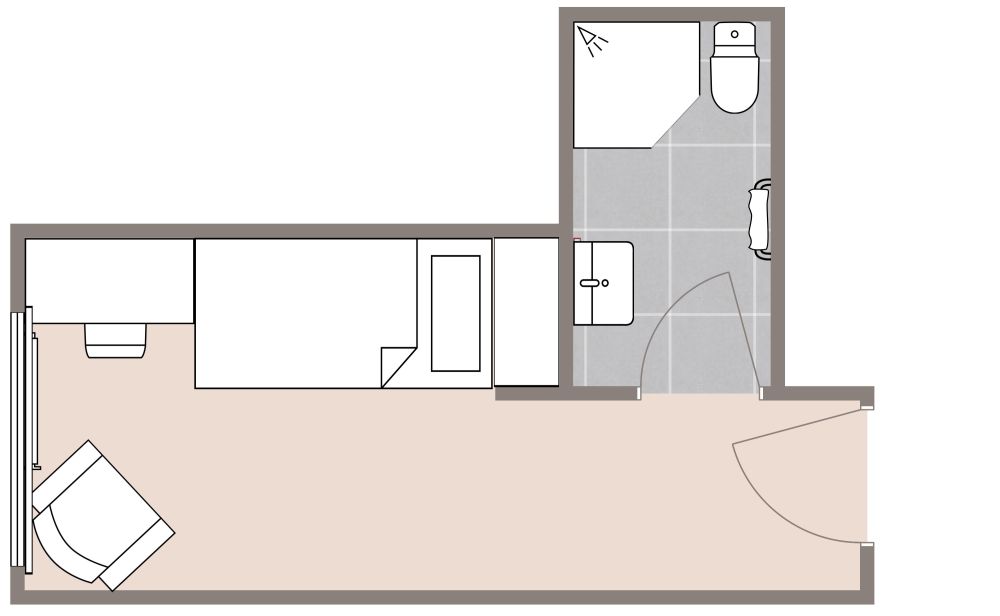Einzel-Hotelzimmer 2D Grundrisse