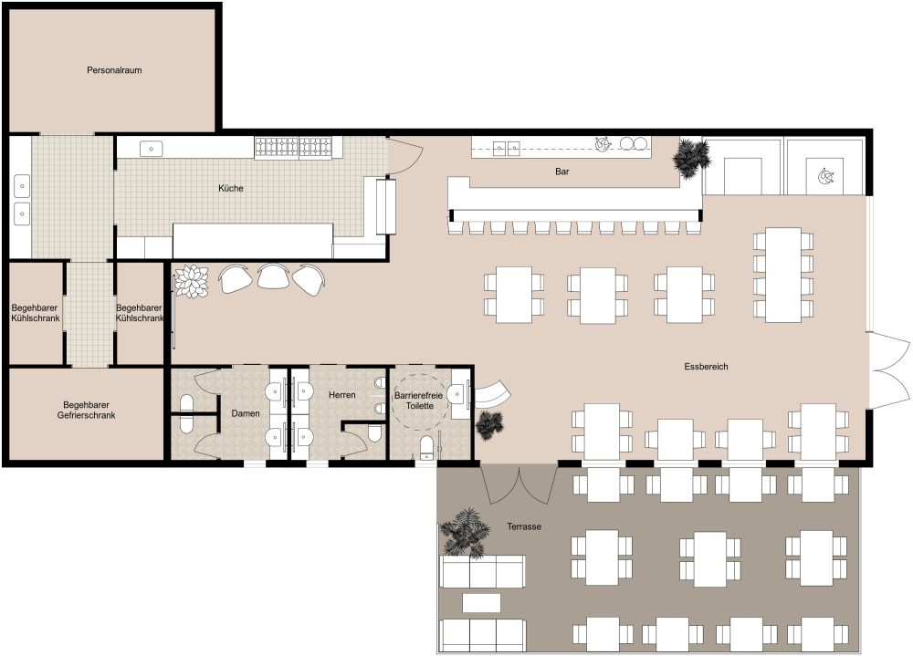 Bar-Grundriss mit Essbereich 2D Grundrisse