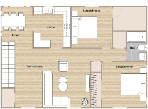 Grundriss für eine Garagenwohnung mit 2 Schlafzimmern