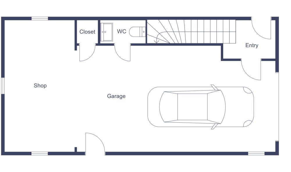 2D Ground Floor 2 Bedroom Garage Layout With Balcony