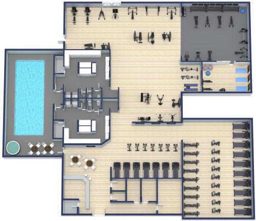 Fitness-Center mit Pool und Whirlpool