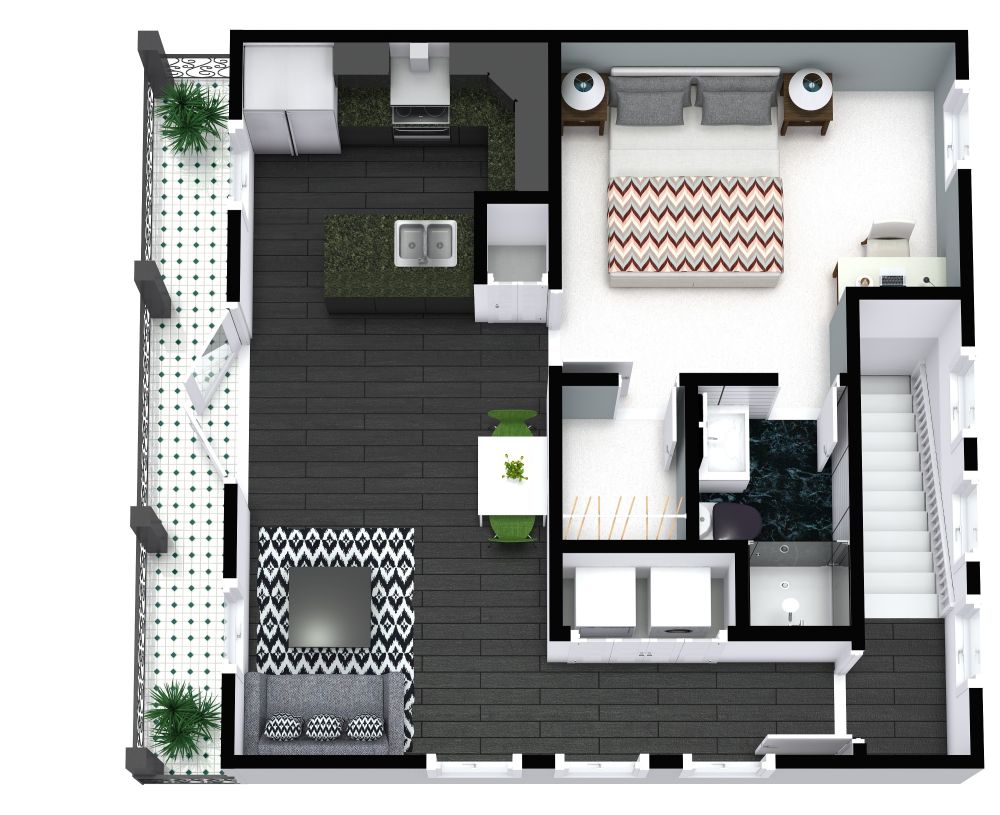 Grundriss für eine 2-Zimmer-Wohnung über der Garage