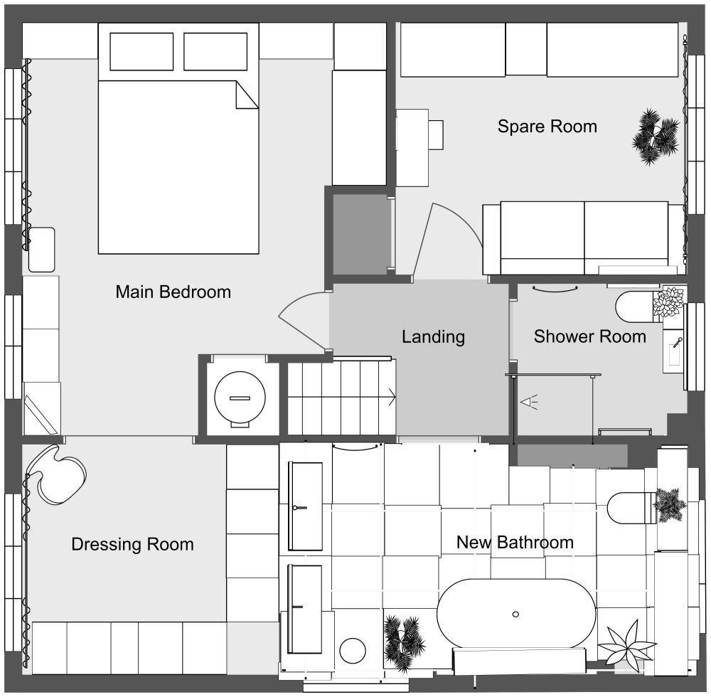 2 Bedroom House Plan Under 1000 sq ft 2D Floor Plan