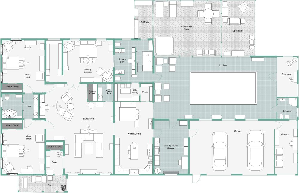 1 Story 3 Bedroom House Plan 2D Floor Plan