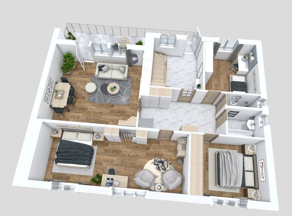 Simple House Design 4 Bedrooms 3D Floor Plan