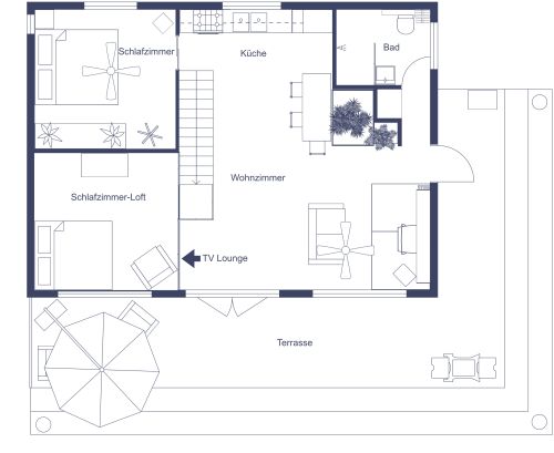 Hausplan mit 2 Schlafzimmern und 1 Badezimmer