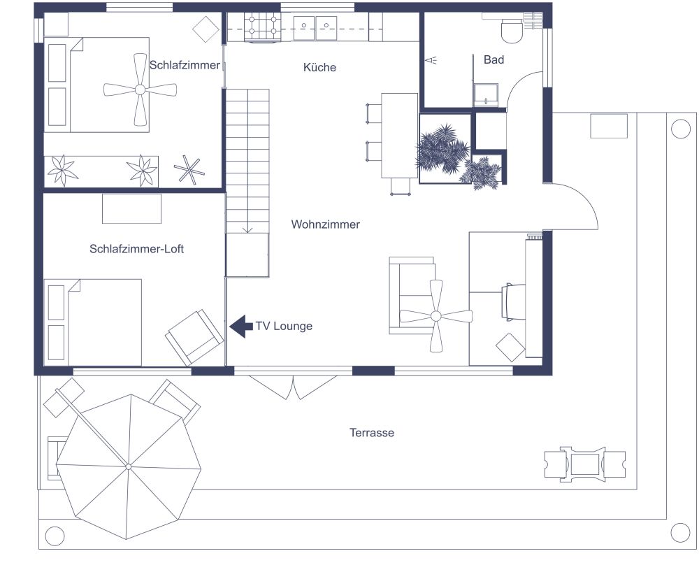 Hausplan mit 2 Schlafzimmern und 1 Badezimmer 2D Grundrisse