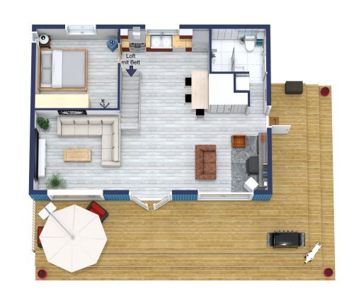 Hausplan mit 2 Schlafzimmern und 1 Badezimmer