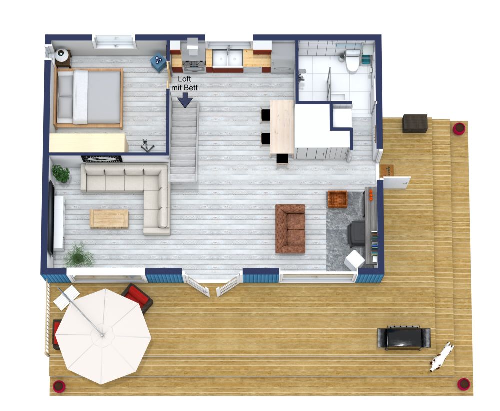 Hausplan mit 2 Schlafzimmern und 1 Badezimmer