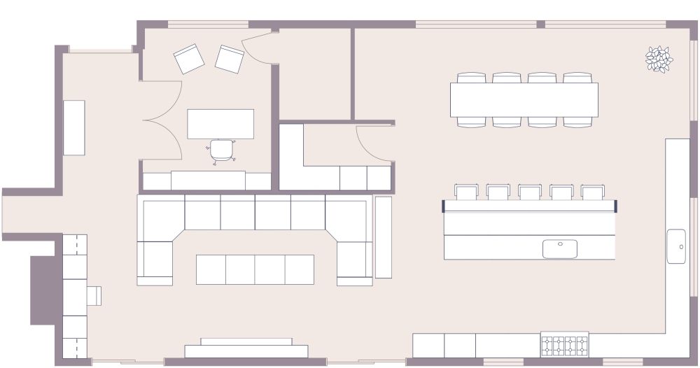 Layout für eine L-förmige Küche 3D Grundrisse