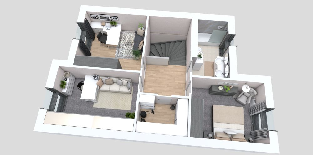 Three Bed Two Bath Floor Plan 3D Floor Plan