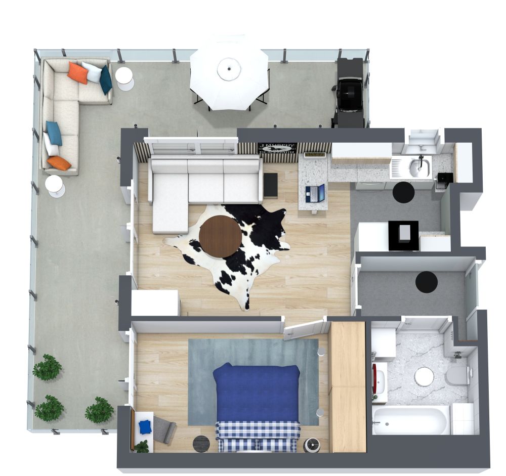Grundriss für eine 1-Schlafzimmer-Wohnung