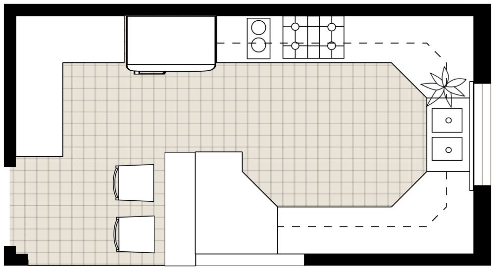 Landhausküche-Grundriss 3D Grundrisse