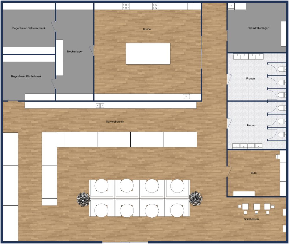 Grundriss für eine Bäckerei 2D Grundrisse
